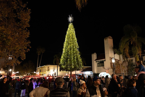 Tree lighting in Downtown Santa Barbara.