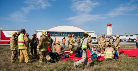 Emergency responders participate in a mock drill