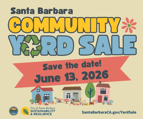 Illustration. Save the date for Community Yard Sale June 13, 2026