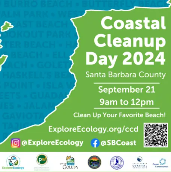 Coastal Cleanup Day graphic with text "Saturday, September 21, 9am - 12pm" and sponsor logos