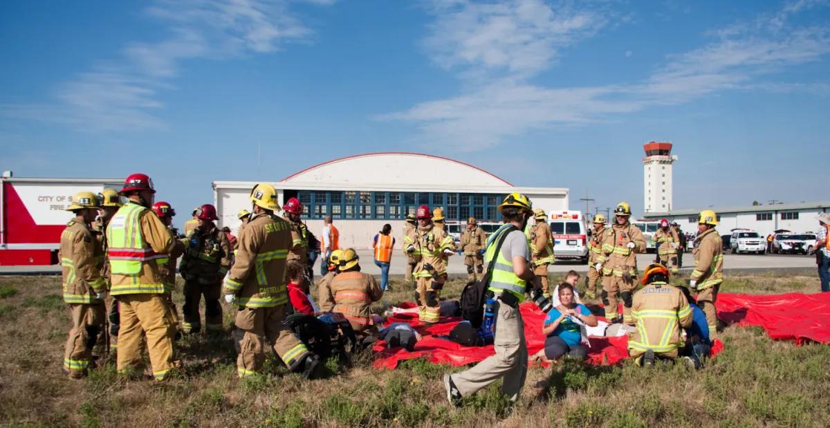 Emergency responders participate in a mock drill