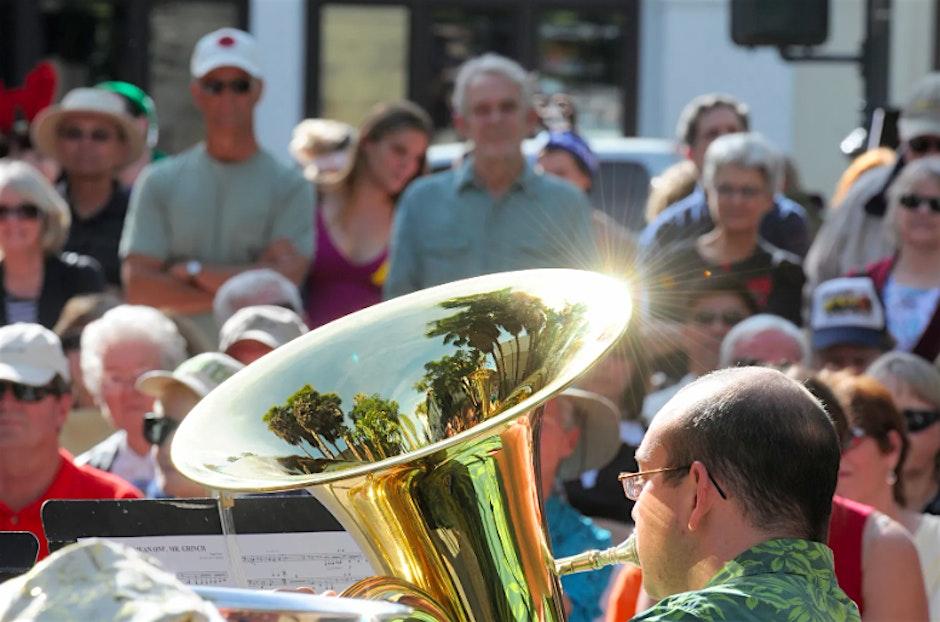 Crowd watching member of the Big Brass Holiday concert.