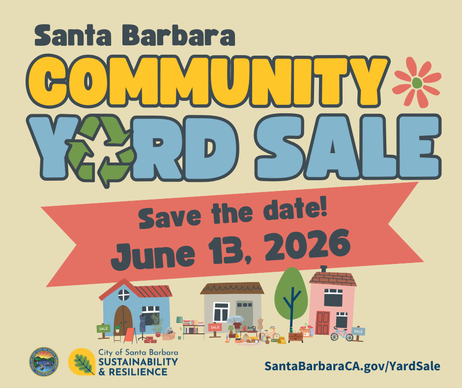 Illustration. Save the date for Community Yard Sale June 13, 2026